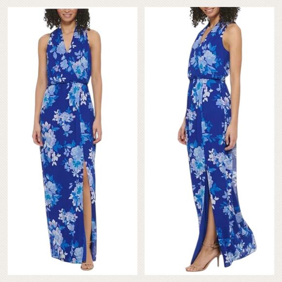 Jessica Howard Faux Wrap Floral Chiffon Maxi Dress 14 Wedding Guest Occasion - Picture 1 of 12